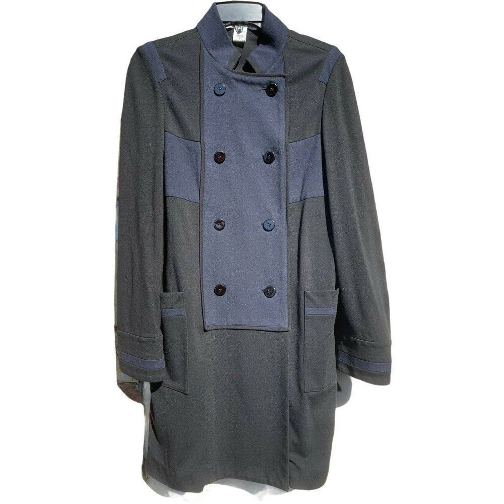 Diane‎ Von Furstenberg Full Length Jacket Black Blue Double Breast DVF Size 2